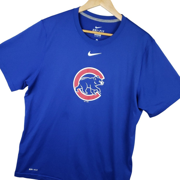 Chicago Cubs Nike Dri-Fit T-Shirt Sz Large Cub Logo MLB Blue Baseball Apparel - Picture 1 of 8